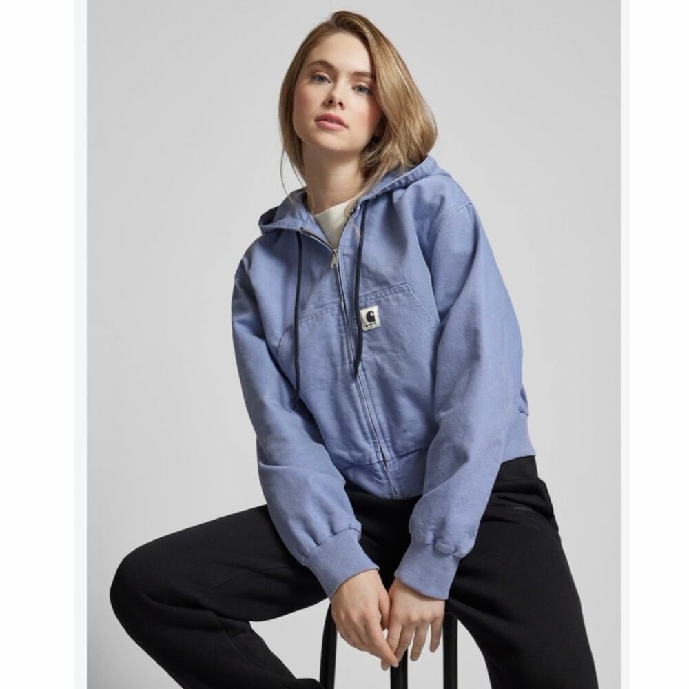 Carhartt WIP Amherst Jacket Large Blue Organic Cotton Hooded Zip Workwear